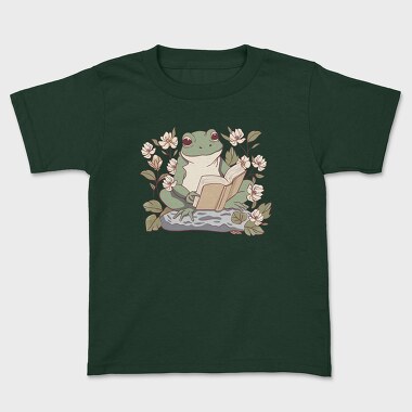 Frog Reading Cottagecore, Kids' T-Shirt