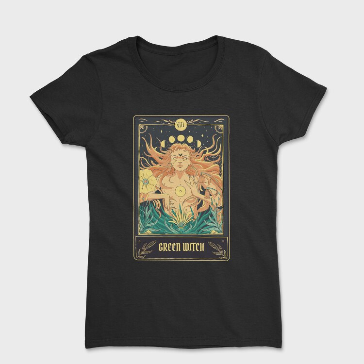 Green Witch Tarot Card, Дамска Тениска