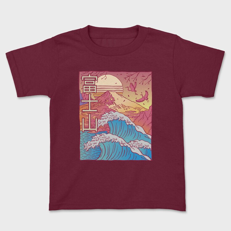 Japanese Vaporwave Big Wave, Kids' T-Shirt