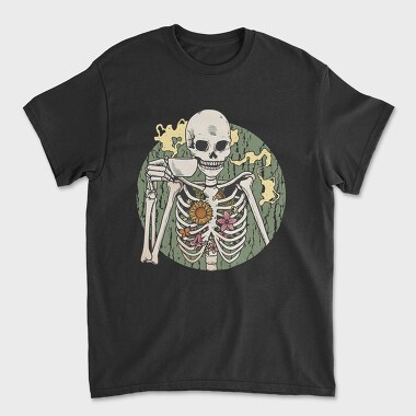 Skeleton With Coffee, Unisex Men's T-Shirt