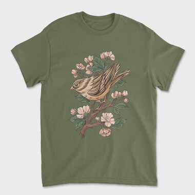 Sparrow Cherry Blossom, Unisex Men's T-Shirt
