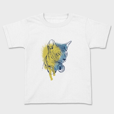 Sphynx Cat Headphones, Kids' T-Shirt