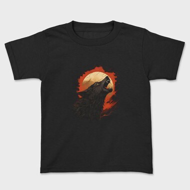 Wolf Howling Moon Red, Kids' T-Shirt