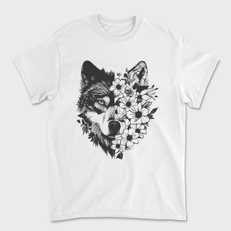 Wolf With Flowers, Унисекс Мъжка Тениска