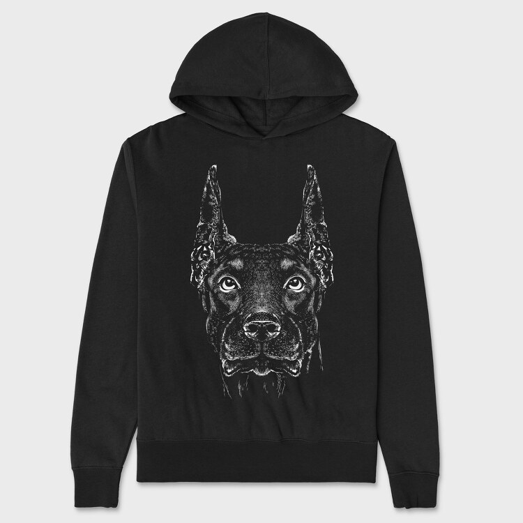 Monochrome Doberman, Unisex Men's Hoodie