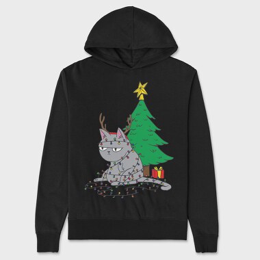 Cat Tangled in Christmas Lights, Unisex Men's Hoodie