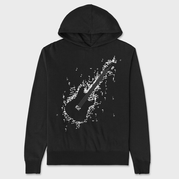Electric Guitar Formed by Notes and Signs, Unisex Men's Hoodie