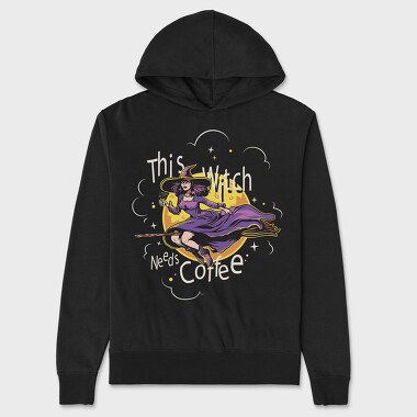 This Witch Needs Cofee, Unisex Men's Hoodie