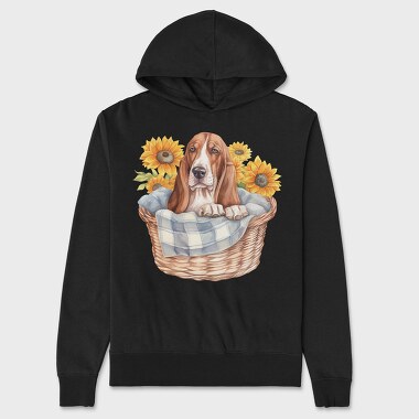 Basset Hound Sunflowers, Unisex Men's Hoodie