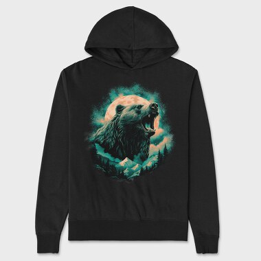 Bear With Mountains Moon, Unisex Men's Hoodie