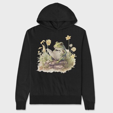 Frog Reading Watercolor, Unisex Men's Hoodie