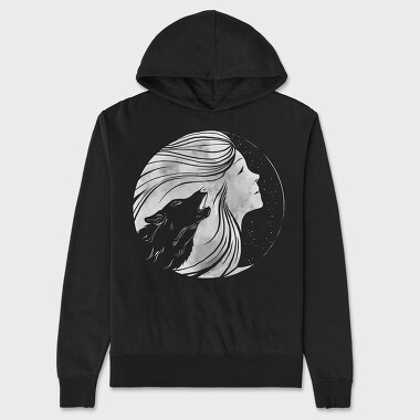 Howling Wolf Woman Moon, Unisex Men's Hoodie