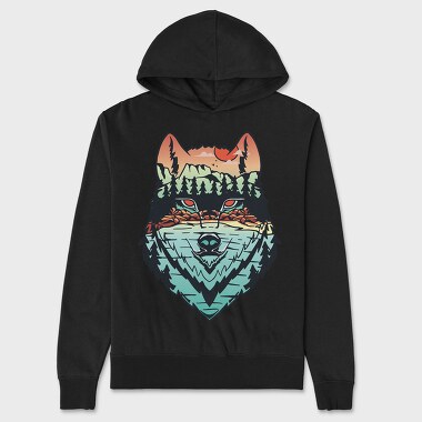Hand Draw Landscape Wolf, Unisex Men's Hoodie