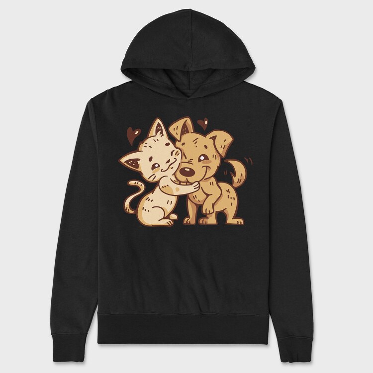 Cat Dog Hug, Unisex Men's Hoodie