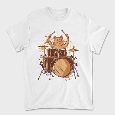 Drummer Cat, Unisex Men's T-Shirt