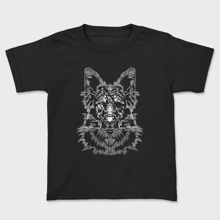 Monochrome Portrait German Shepherd, Kids' T-Shirt