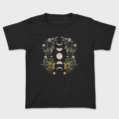 Moon Phases Dark Flowers, Kids' T-Shirt