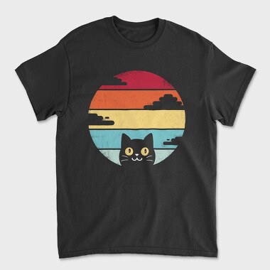 Unisex Men's T-Shirt, Retro Sunset Cat Funny