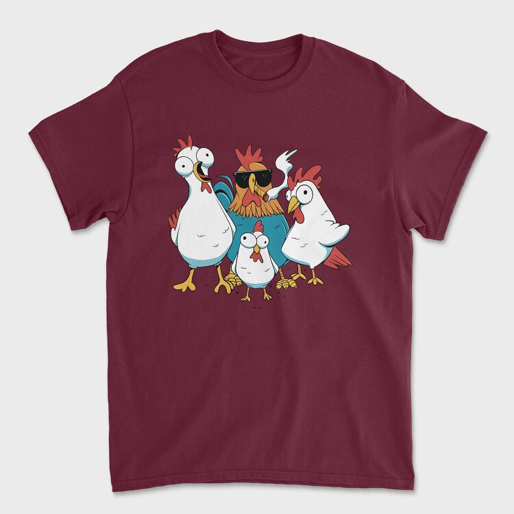 Rooster Cartoon Chickens, Unisex Men's T-Shirt
