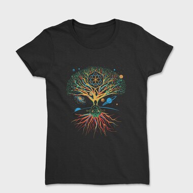 Sacred Geometry Meditating Colorful Magical Tree, Дамска Тениска