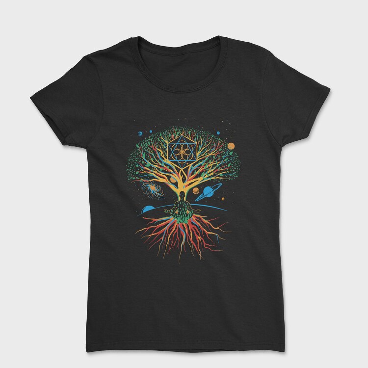 Sacred Geometry Meditating Colorful Magical Tree, Women's T-Shirt