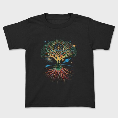 Sacred Geometry Meditating Colorful Magical Tree, Детска Тениска