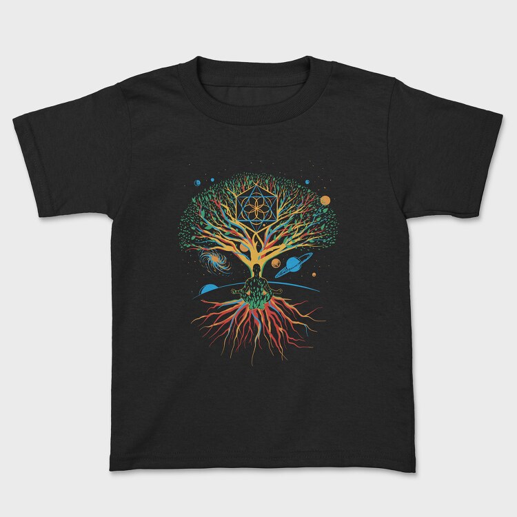Sacred Geometry Meditating Colorful Magical Tree, Kids' T-Shirt