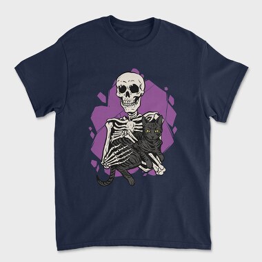 Skeleton Cuddling With a Black Cat, Unisex Men's T-Shirt