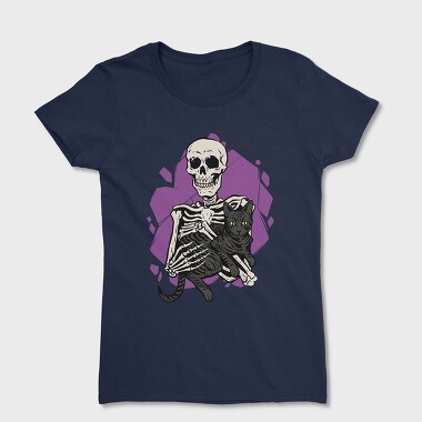 Skeleton Cuddling With a Black Cat, Women's T-Shirt