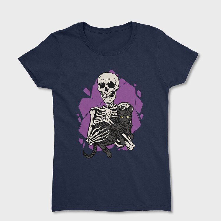 Skeleton Cuddling With a Black Cat, Women's T-Shirt