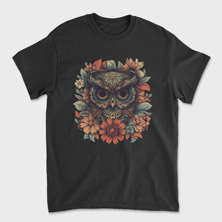 Owl Flowers Skull, Унисекс Мъжка Тениска