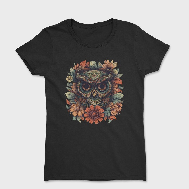 Owl Flowers Skull, Дамска Тениска