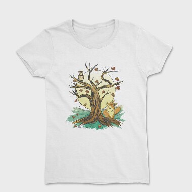 Women's T-Shirt, Owl Fox Tree