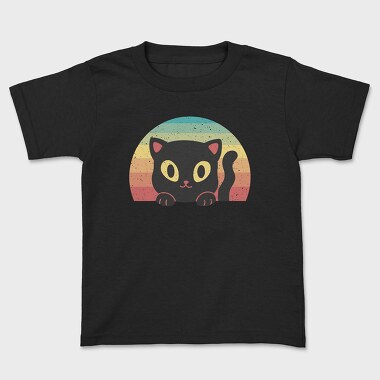 Peeking Cat Retro Sunset, Детска Тениска