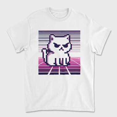Pixel White Cat, Unisex Men's T-Shirt