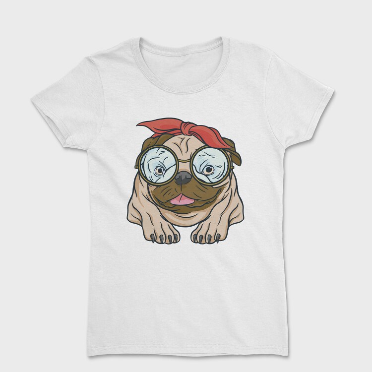 Pug With Glasses, Дамска Тениска