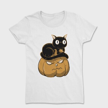 Pumpkin and Cute Black Cat, Women's T-Shirt