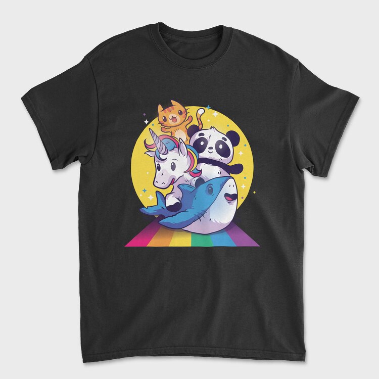 Rainbow Cute Animals, Унисекс Мъжка Тениска