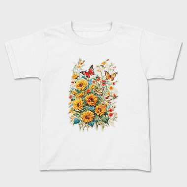 Butterfly and Flowers, Kids' T-Shirt