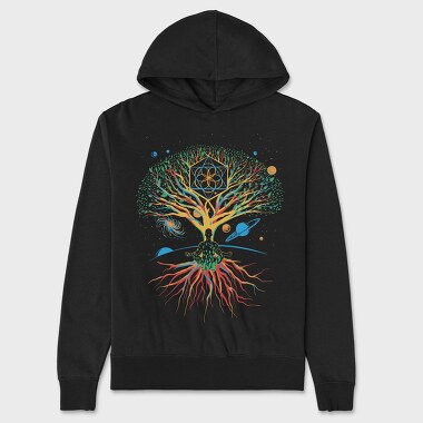 Sacred Geometry Meditating Colorful Magical Tree, Unisex Men's Hoodie