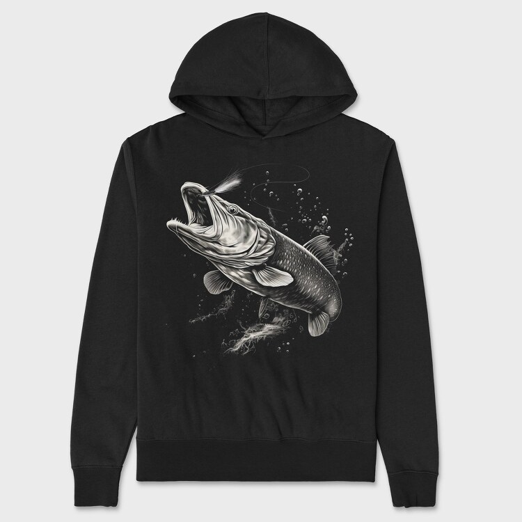 Pike Fish Monochrome, Unisex Men's Hoodie