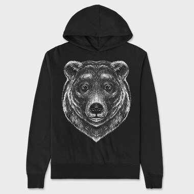 Monochrome Portrait Bear, Unisex Men's Hoodie
