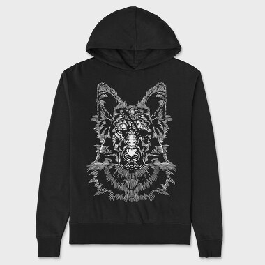 Monochrome Portrait German Shepherd, Unisex Men's Hoodie