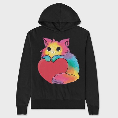 Rainbow Cat Heart, Unisex Men's Hoodie