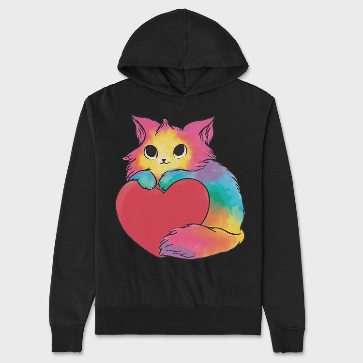 Rainbow Cat Heart, Unisex Men's Hoodie