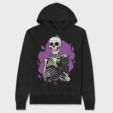 Skeleton Cuddling With a Black Cat, Unisex Men's Hoodie