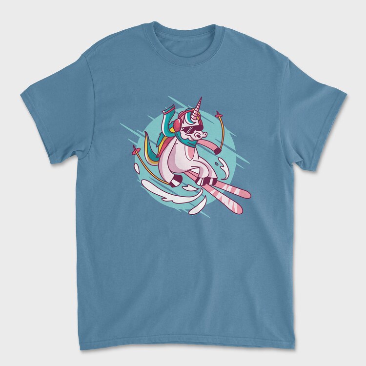 Skiing Unicorn, Унисекс Мъжка Тениска