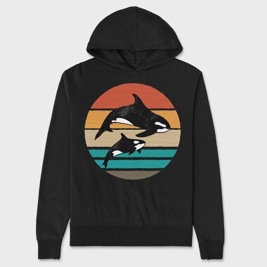 Orca Family Sunset, Unisex Men's Hoodie