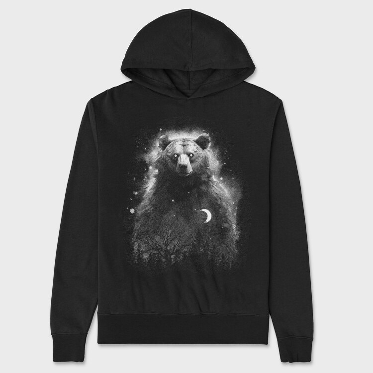 Mystic Bear Monochrome, Unisex Men's Hoodie