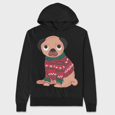 Unisex Men's Hoodie, Pug Dog Wearing Uglysweater